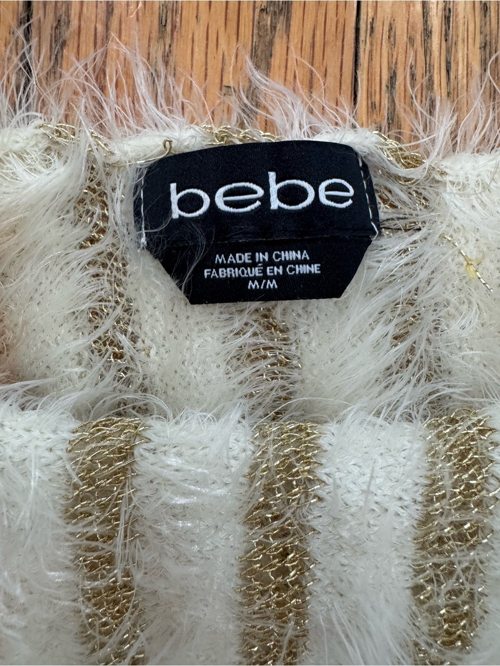 bebe Cream & Gold Metallic Faux-Fur Stripe Sweater